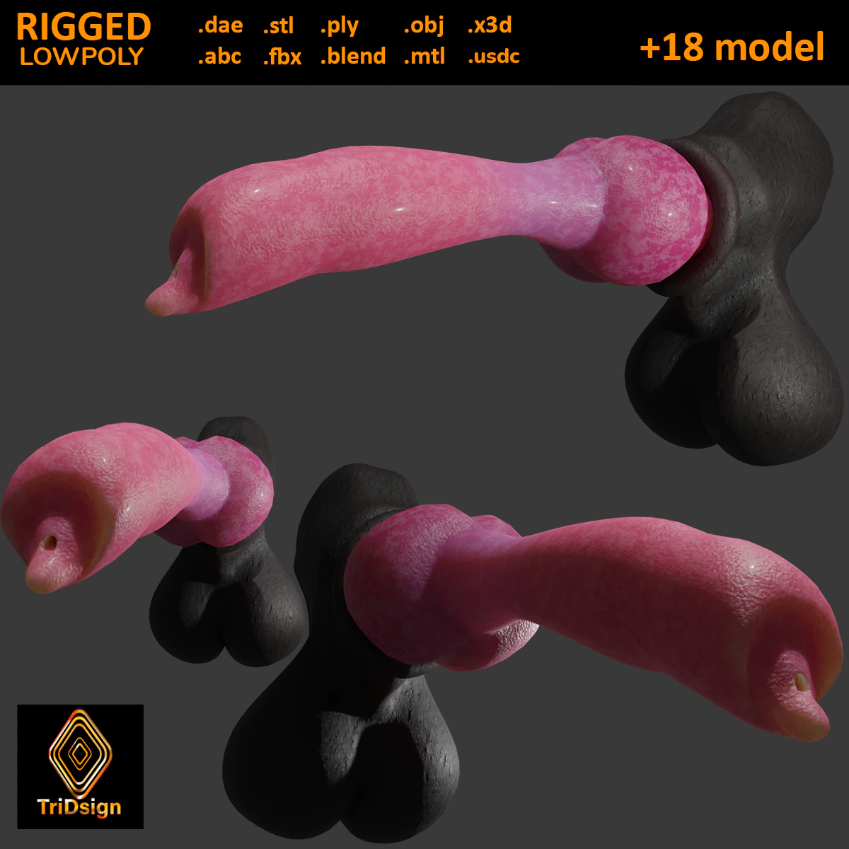 Dog Penis Lowpoly Rigged 3D Model .c4d .max .obj .3ds .fbx .stl .blend 