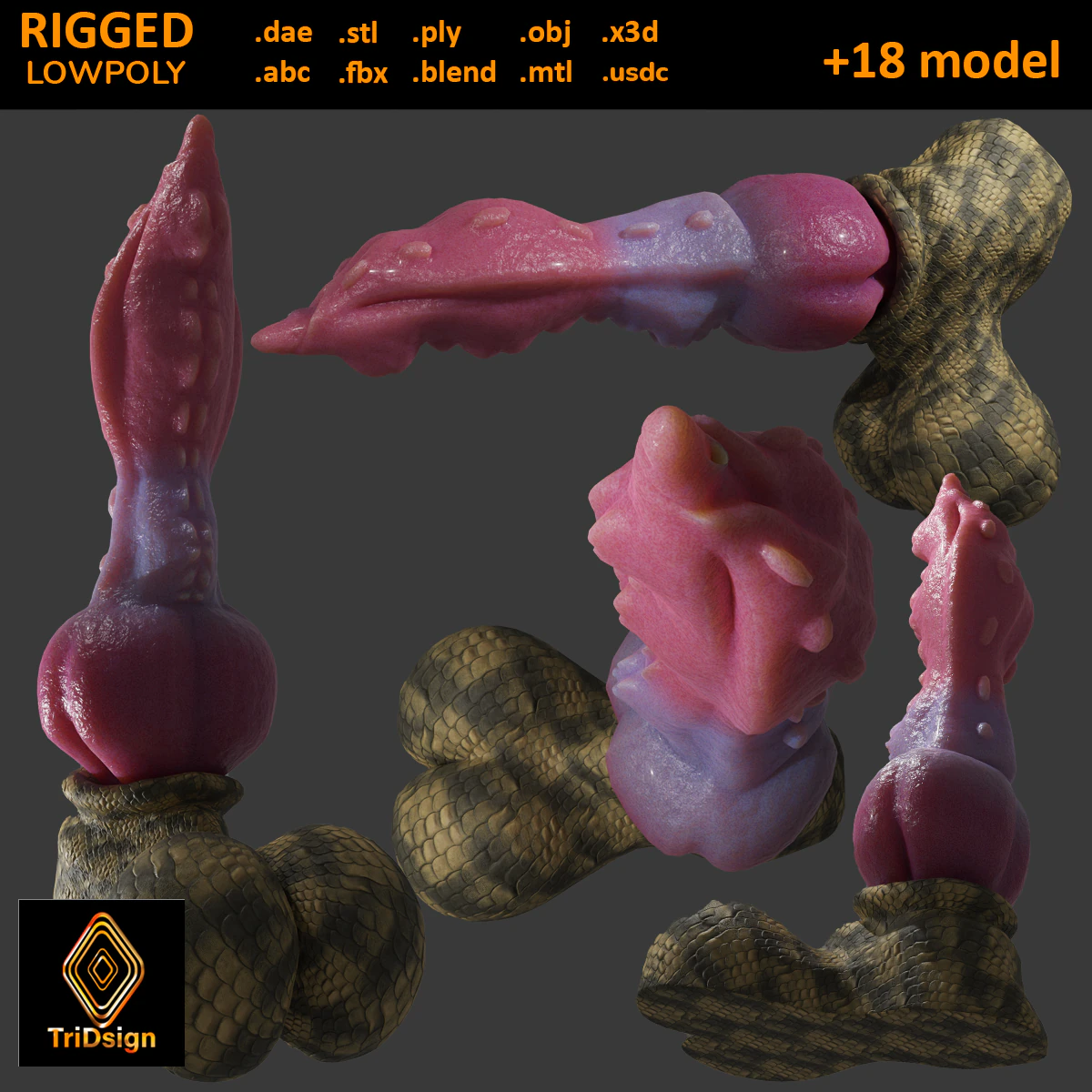 Dragon Penis Lowpoly Rigged 3D Model .c4d .max .obj .3ds .fbx .stl .blend