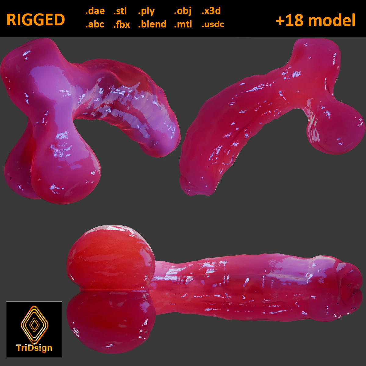 Gummy Horse Penis Rigged 3D Model .c4d .max .obj .3ds .fbx .stl .blend 