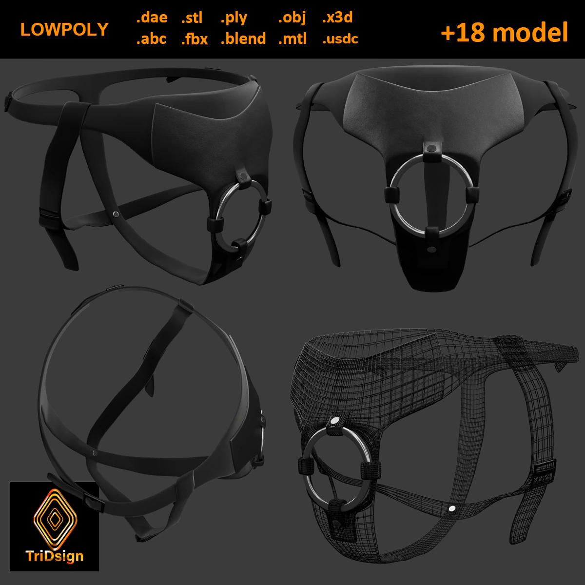 Strap on Ring Harness 3D Model .c4d .max .obj .3ds .fbx .stl .blend 