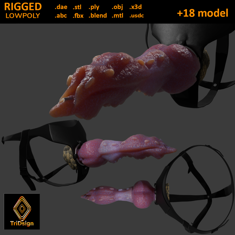 Lowpoly Harness Dragon Penis Sextoy Rigged 3D Model .c4d .max .obj .3ds .fbx .stl .blend