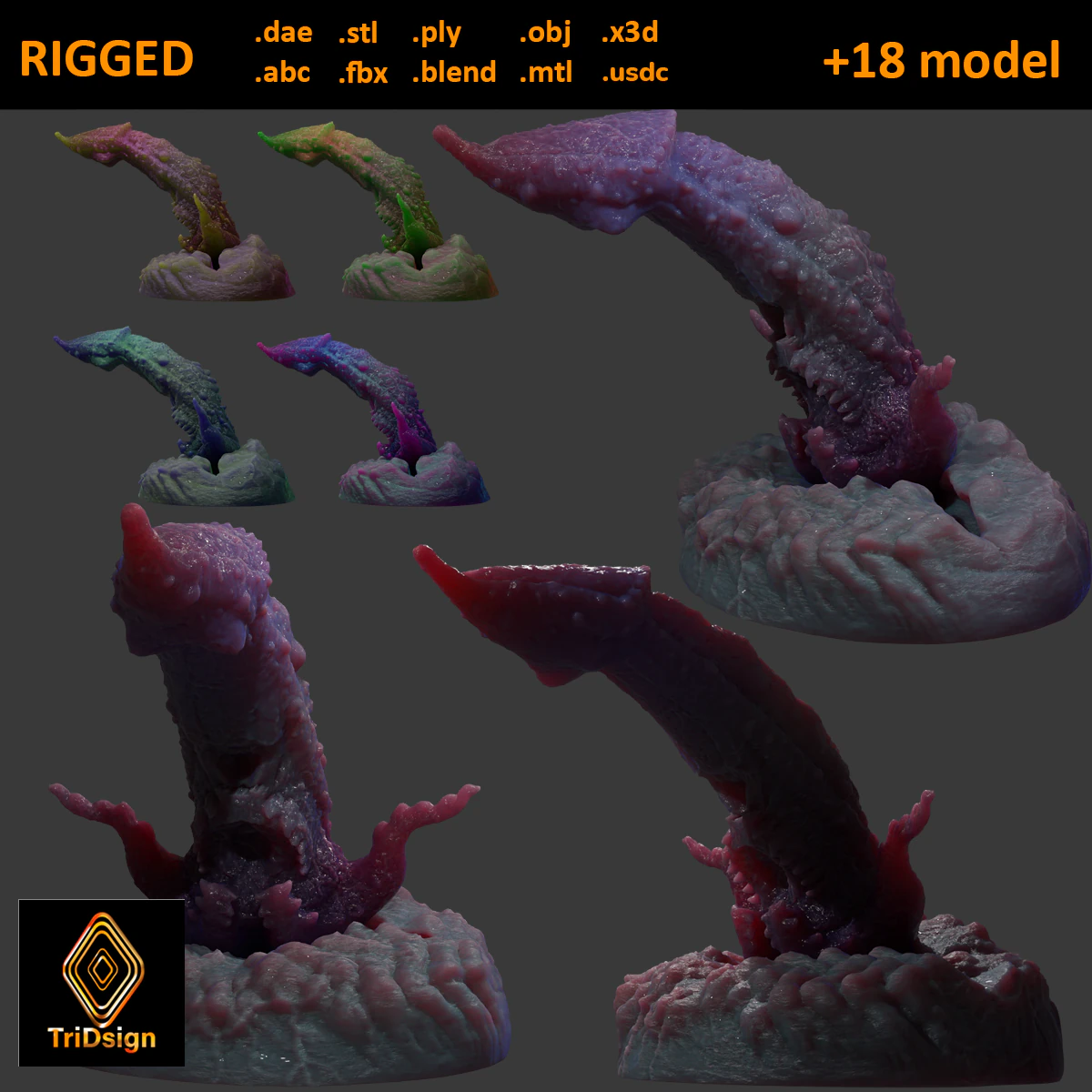 Kogran Fantasy Monster Penis Sextoy Rigged 3D Model .c4d .max .obj .3ds .fbx .stl .blend 