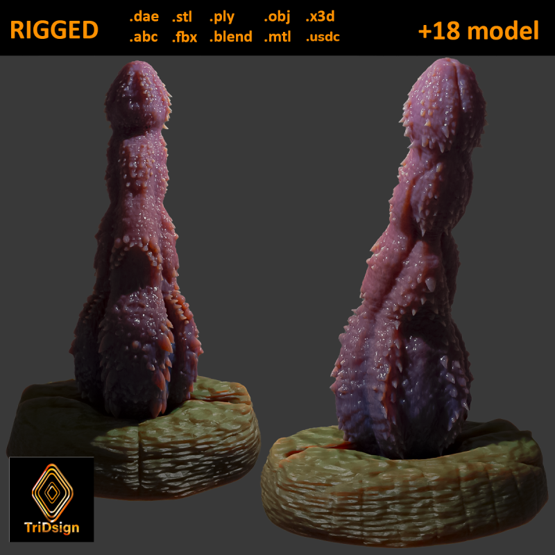 Fantasy Jormundgander Penis Sextoy Rigged 3D Model .c4d .max .obj .3ds .fbx .stl .blend