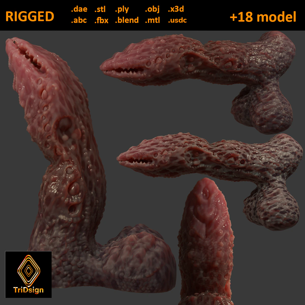 Fantasy Grumgirax Demon Penis Sextoy Rigged 3D Model .c4d .max .obj .3ds .fbx .stl .blend 