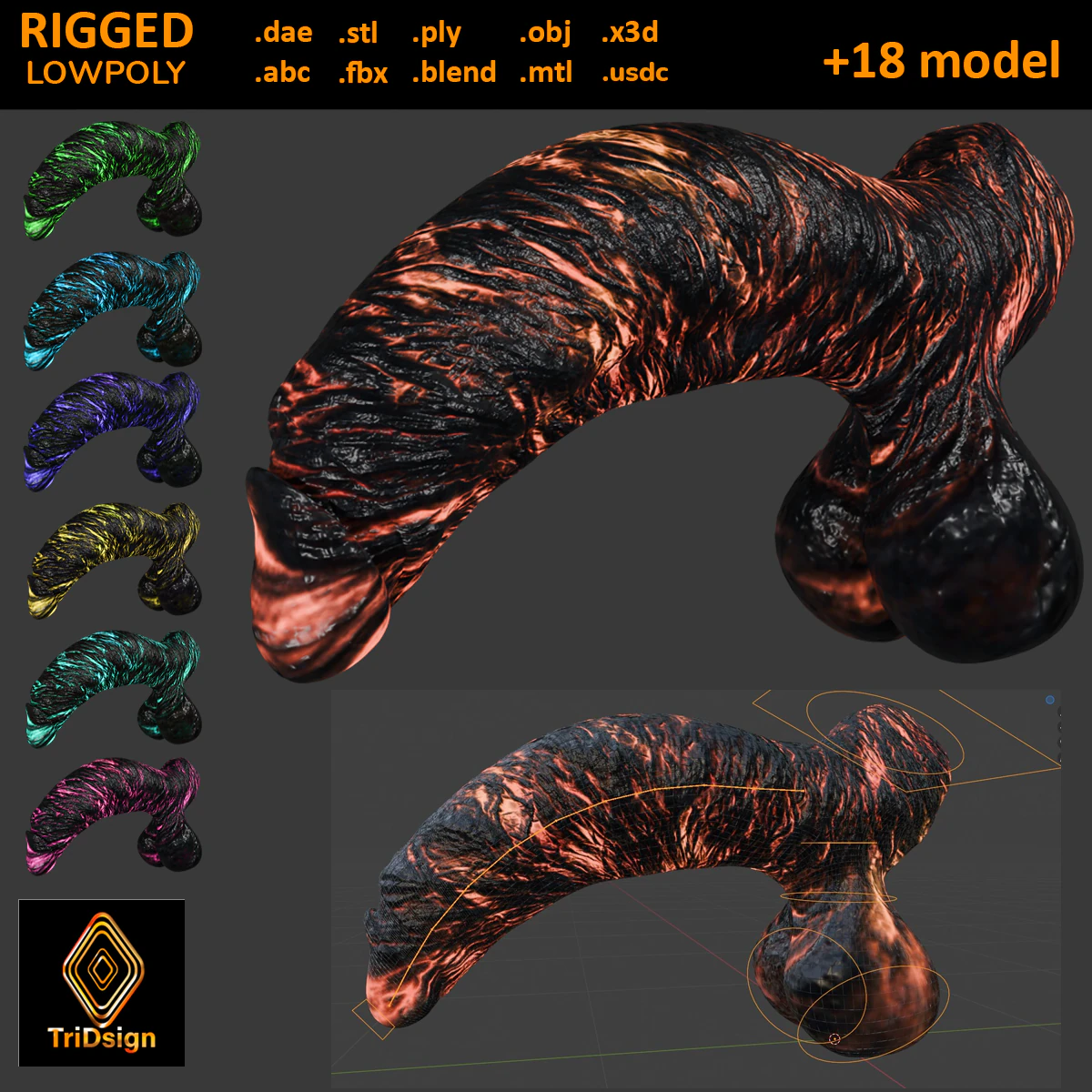 Lava Penis Lowpoly Rigged 3D Model .c4d .max .obj .3ds .fbx .stl .blend