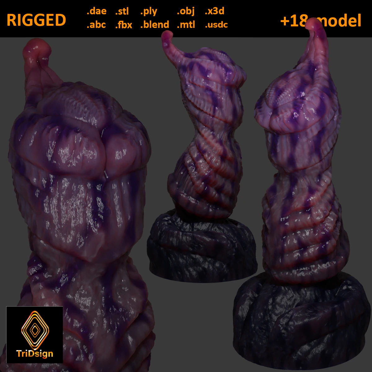 Nulliham Monster Sextoy Penis Rigged 3D Model .c4d .max .obj .3ds .fbx .stl .blend 