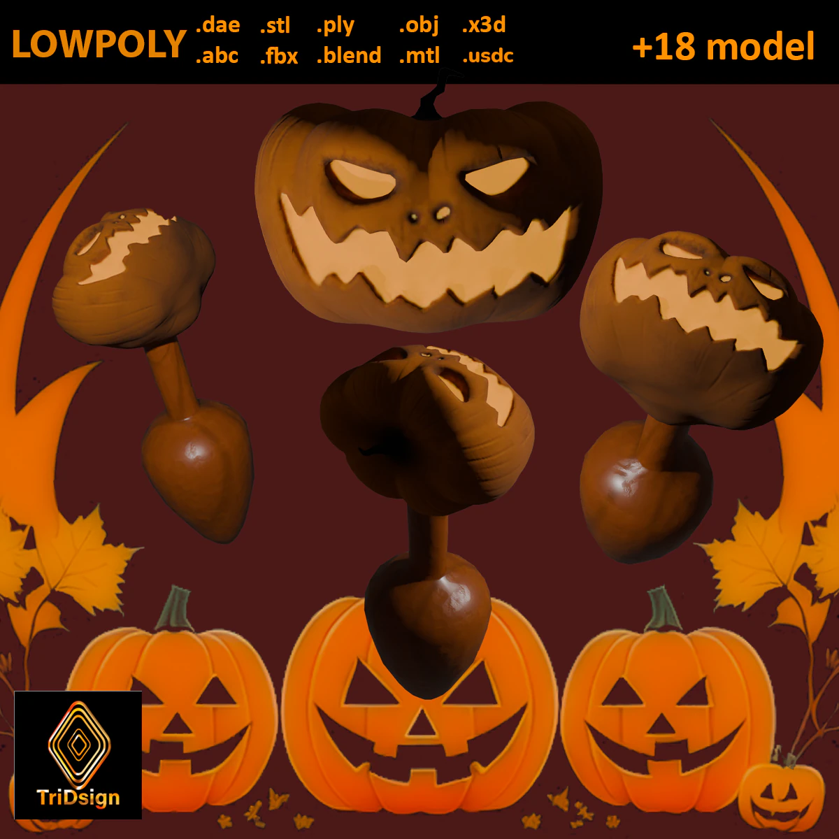 Spooky Pumpkin Plug Lowpoly Sextoy 3D Model .c4d .max .obj .3ds .fbx .stl .blend