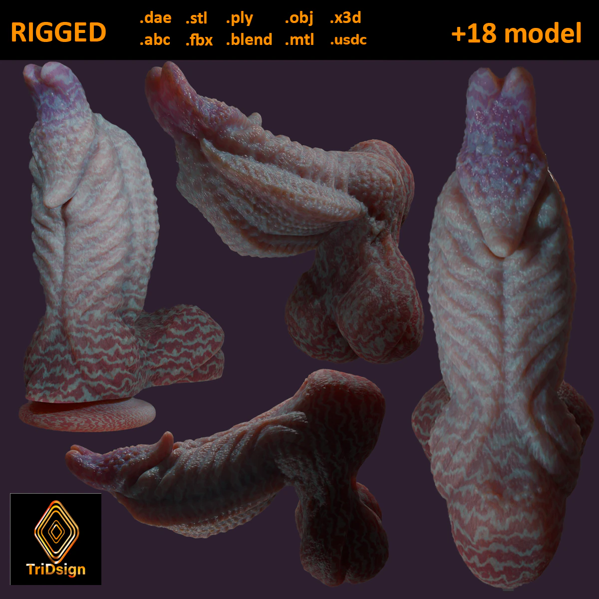 Fantasy Alien Gurax Penis Sextoy Rigged 3D Model .c4d .max .obj .3ds .fbx .stl .blend