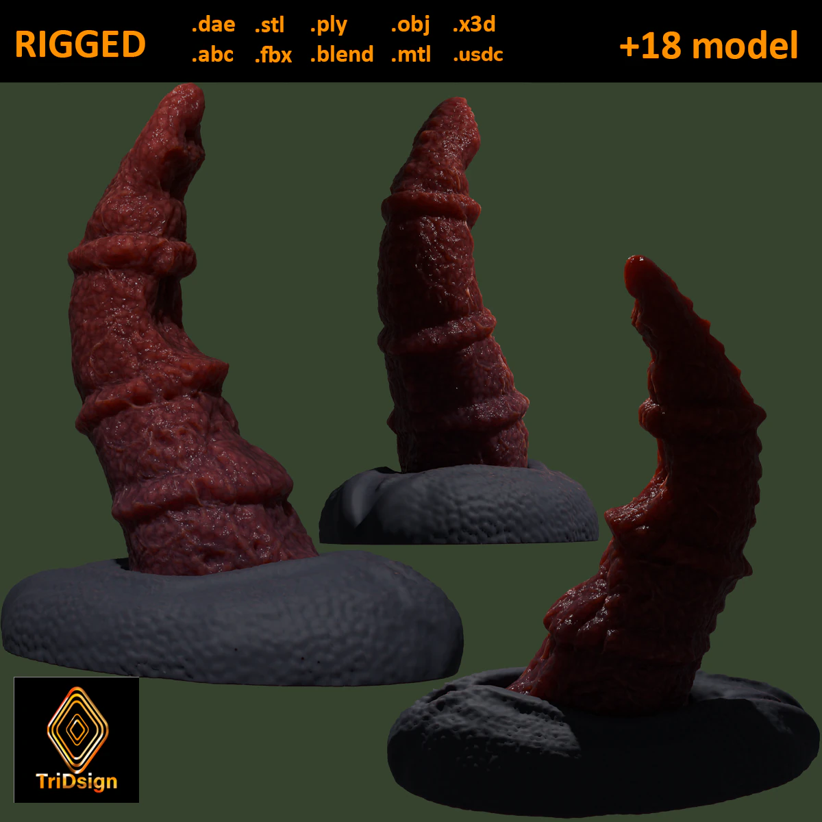 Fantasy Dragon Penis Sextoy Bordrazt Rigged 3D Model .c4d .max .obj .3ds .fbx .stl .blend 
