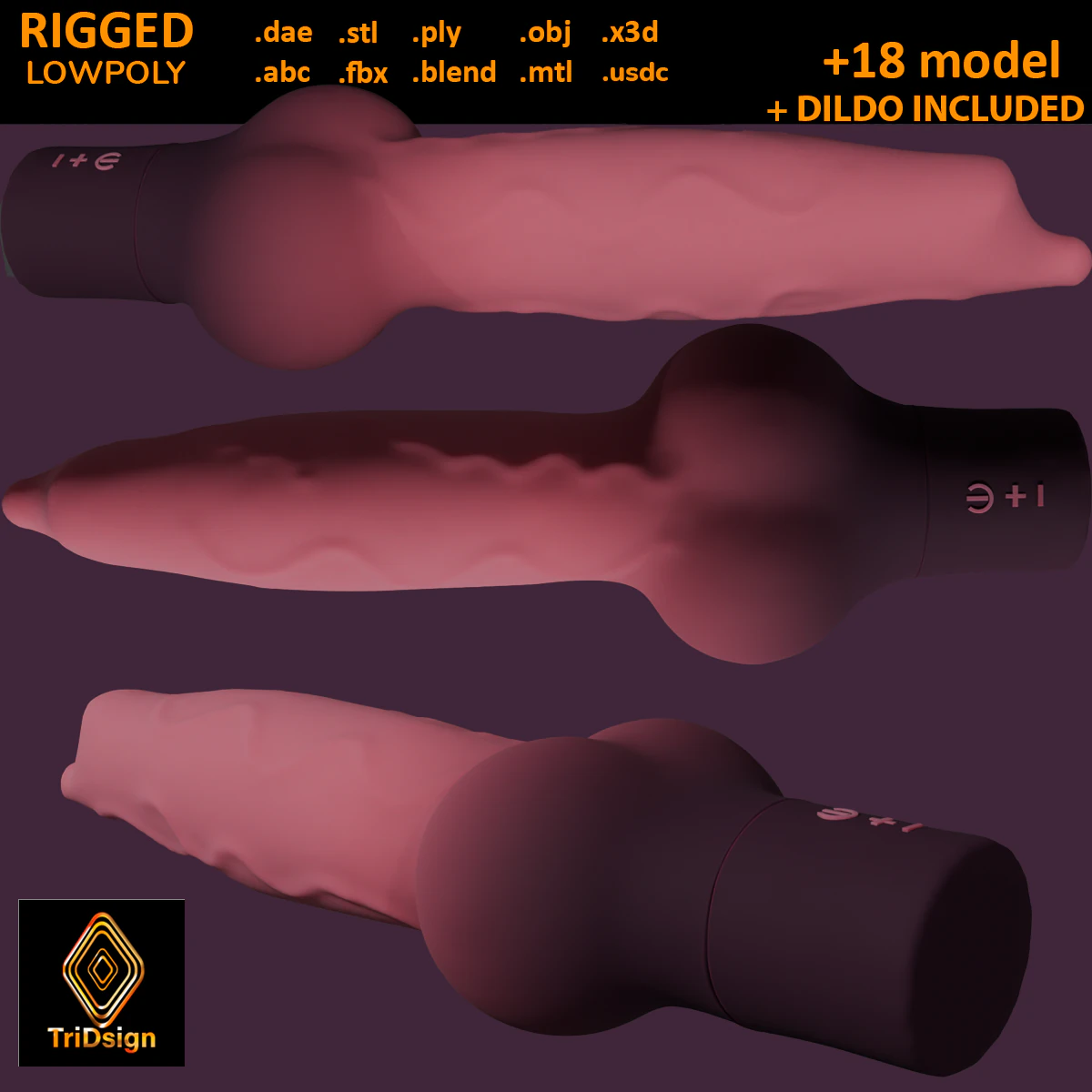 Minima Dog Vibrator Penis Sextoy Low Poly 3D Model .c4d .max .obj .3ds .fbx .stl .blend 