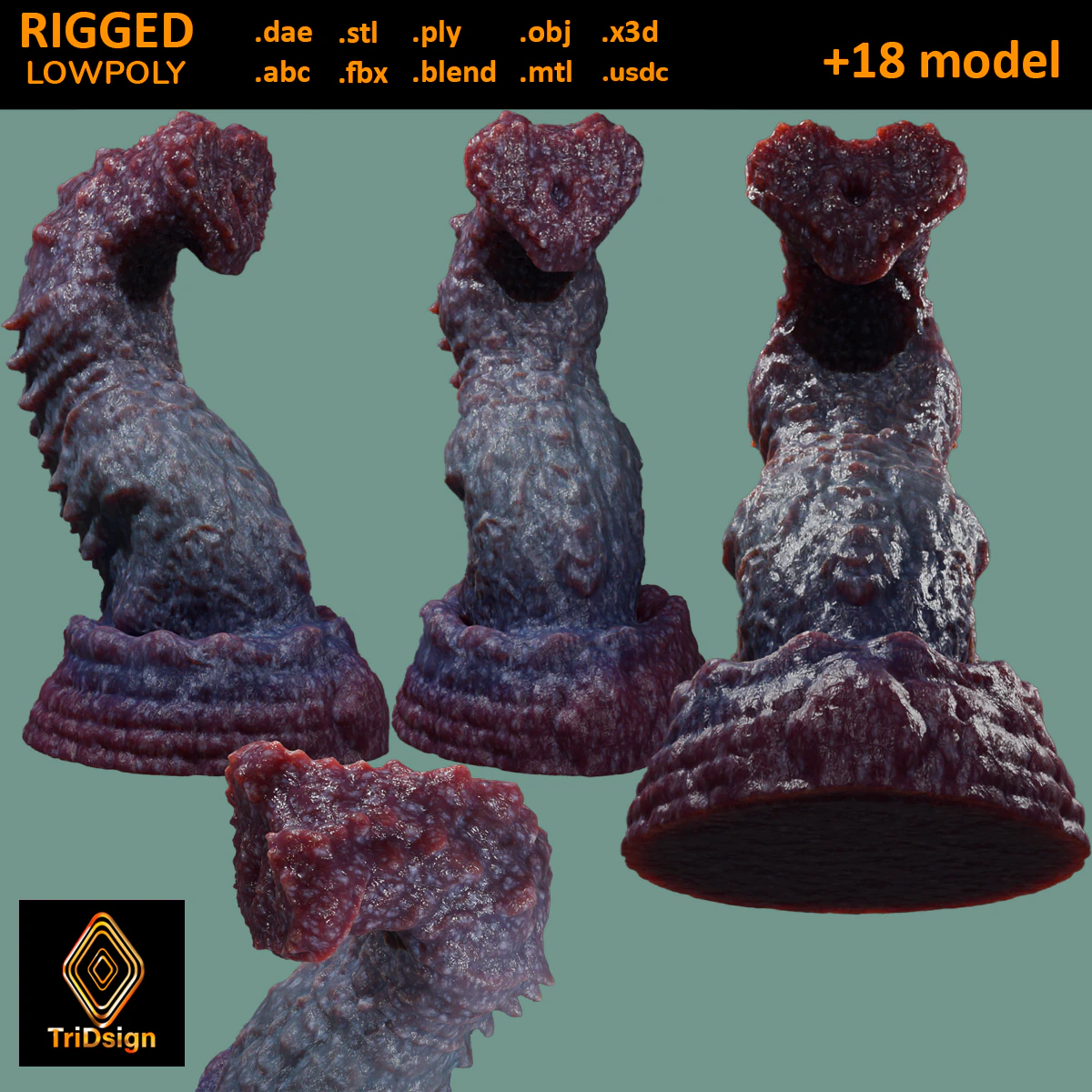 Fantasy Nogran Dragon Penis Sextoy Lowpoly Rigged 3D Model .c4d .max .obj .3ds .fbx .stl .blend 