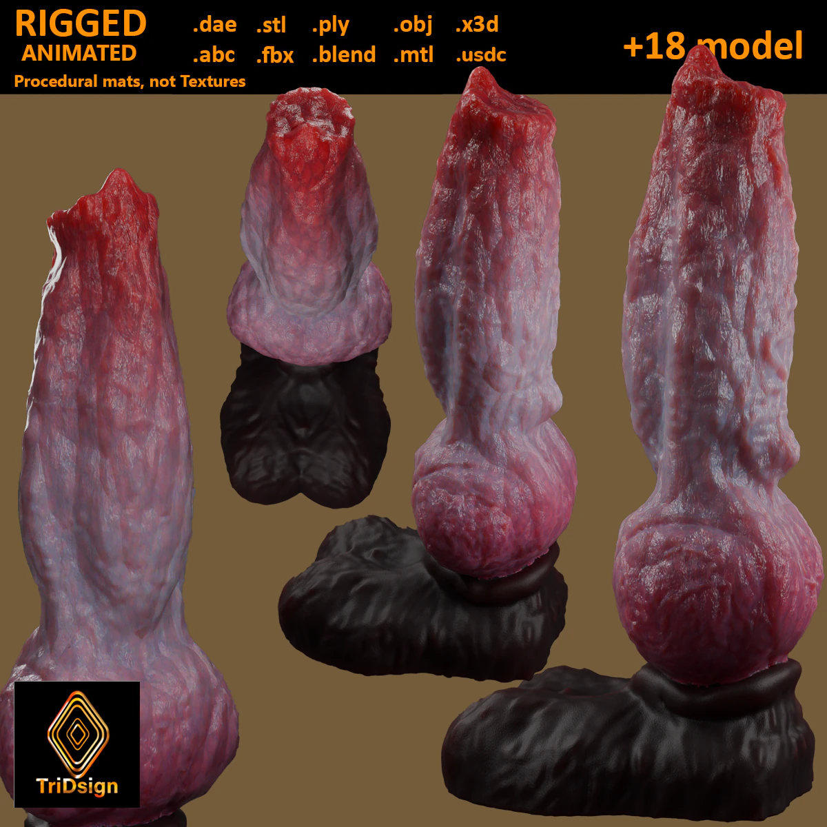 Dog Penis Sextoy Animated Rigged 3D Model .c4d .max .obj .3ds .fbx .stl .blend 