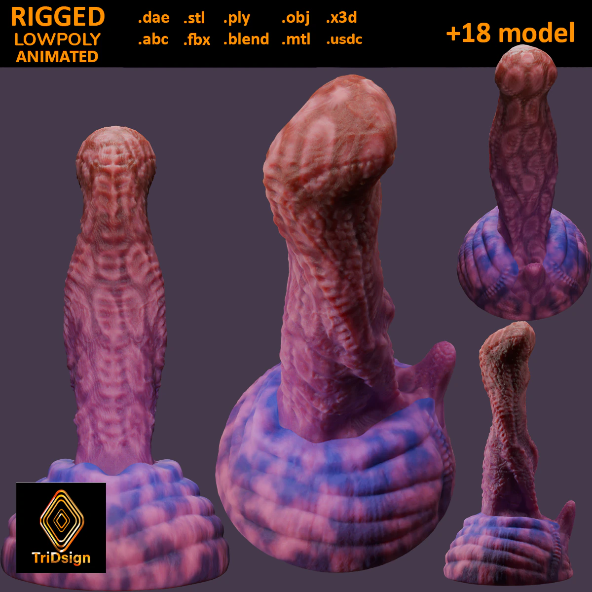 Zinitrox Alien Penis Sextoy Low Poly Rigged and Animated 3D Model .c4d .max .obj .3ds .fbx .stl .blend 