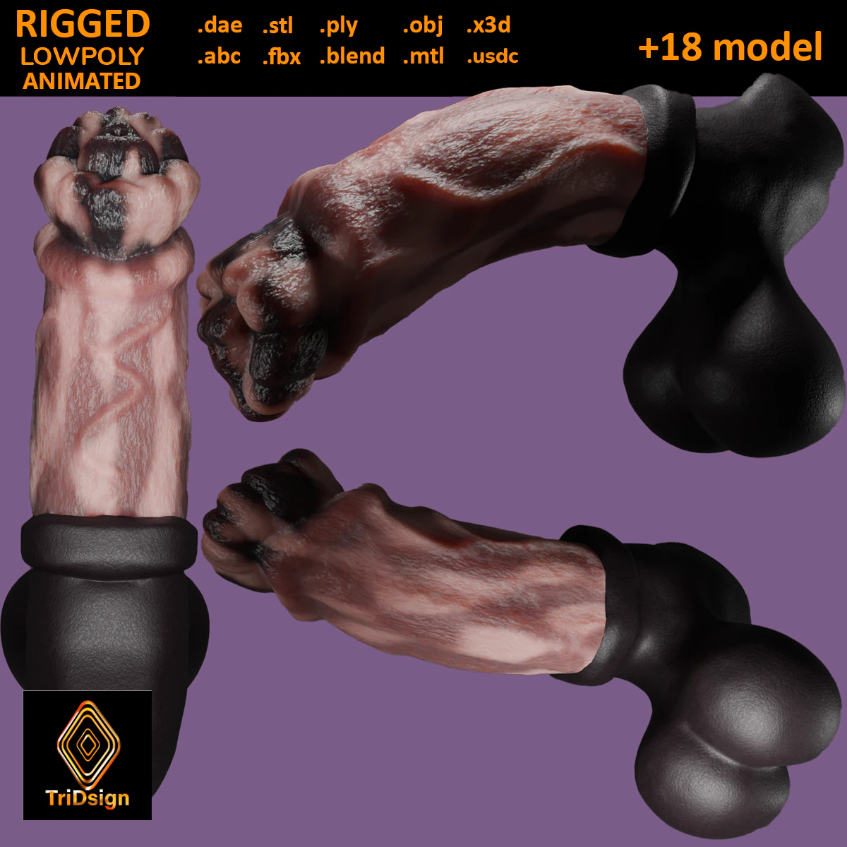 Horse Penis Low Poly Rigged and Animated 3D Model .c4d .max .obj .3ds .fbx .stl .blend