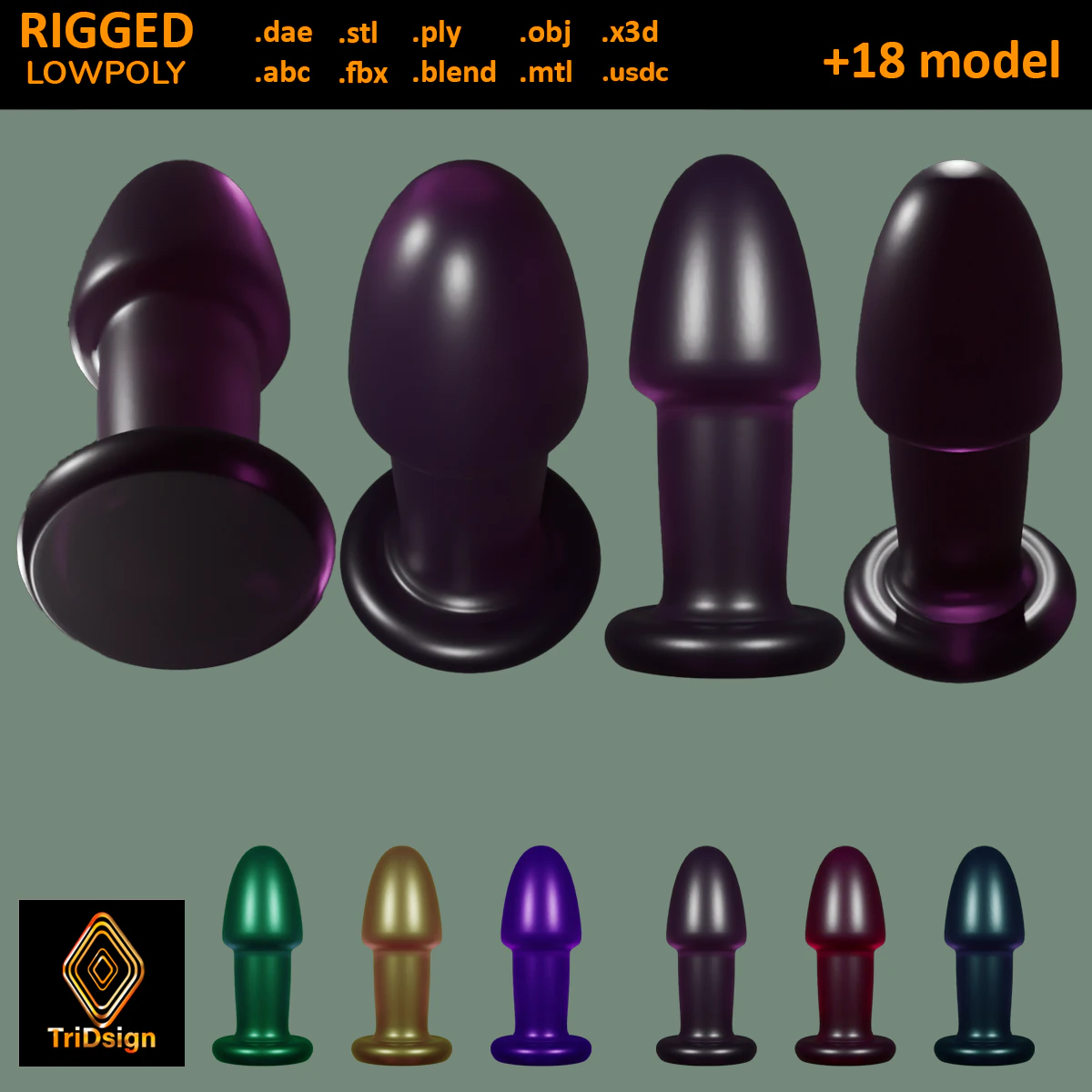 Wide Plug Sextoy 3D Model .c4d .max .obj .3ds .fbx .stl .blend 