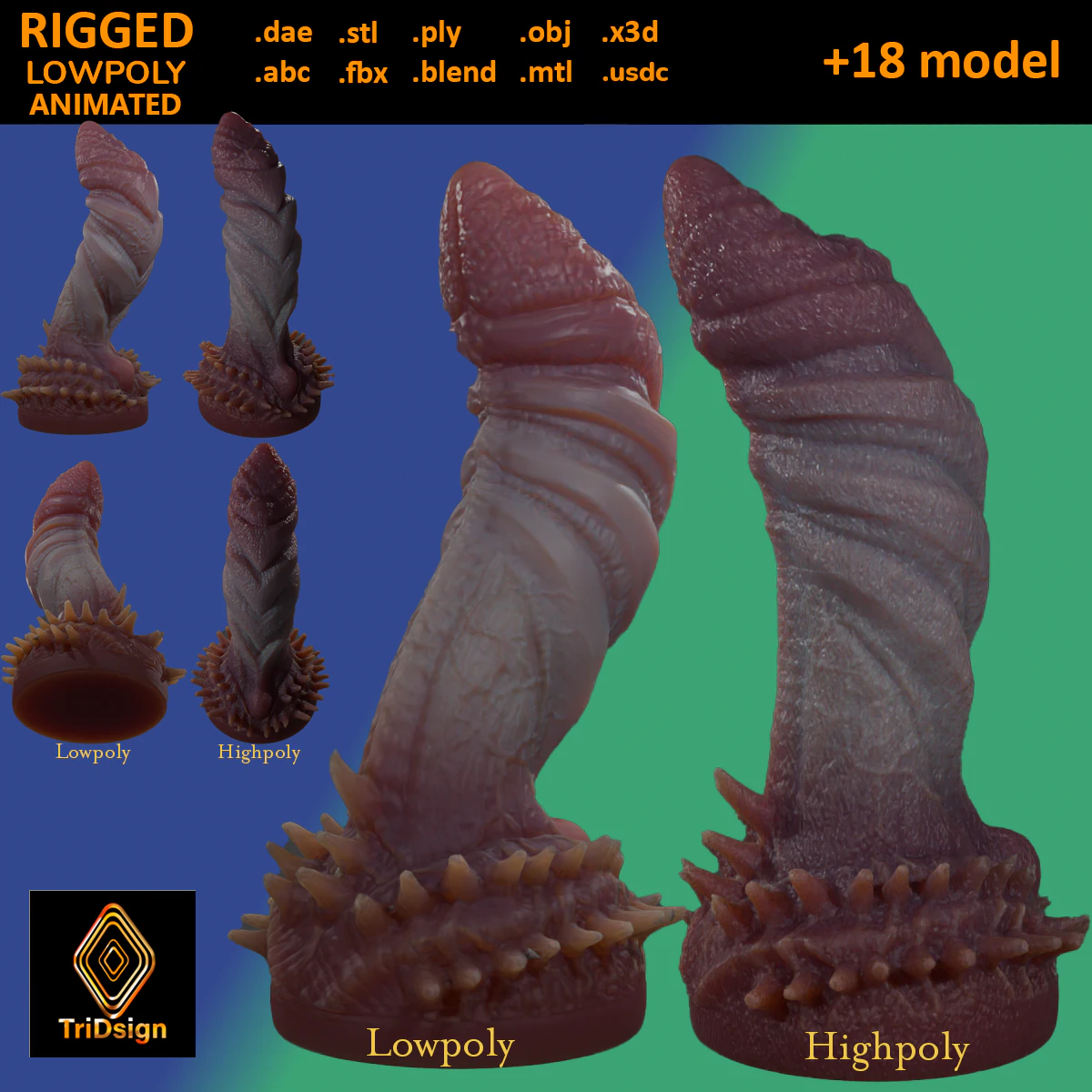 Zirugax Monster Penis Sextoy Rigged 3D Model .c4d .max .obj .3ds .fbx .stl .blend 