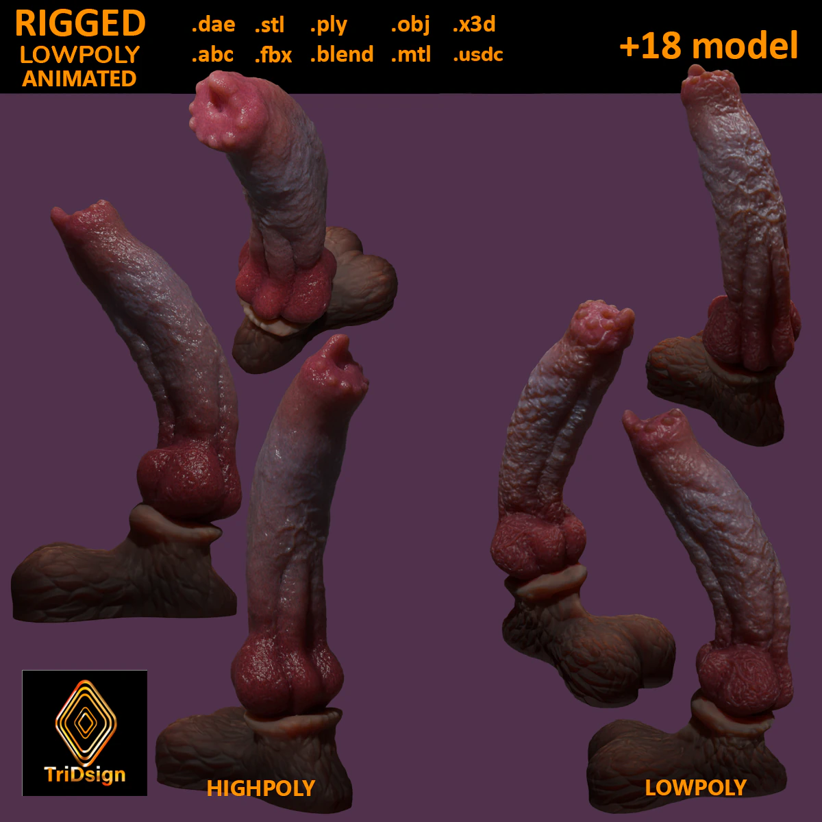 Long Dog Penis Sextoy Rigged 3D Model .c4d .max .obj .3ds .fbx .stl .blend 