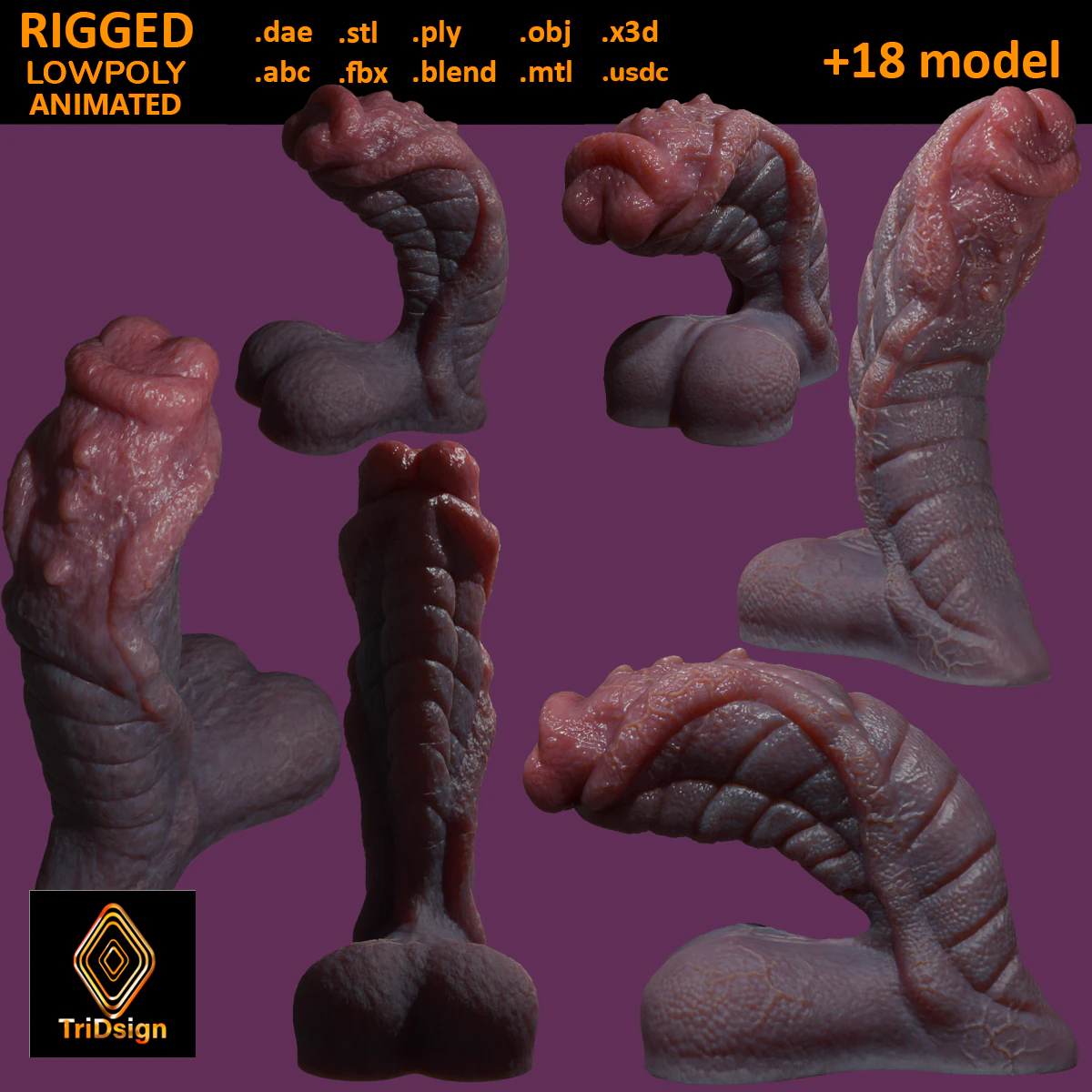 Fantasy Sevanor Dragon Penis Sextoy Rigged 3D Model .c4d .max .obj .3ds .fbx .stl .blend 