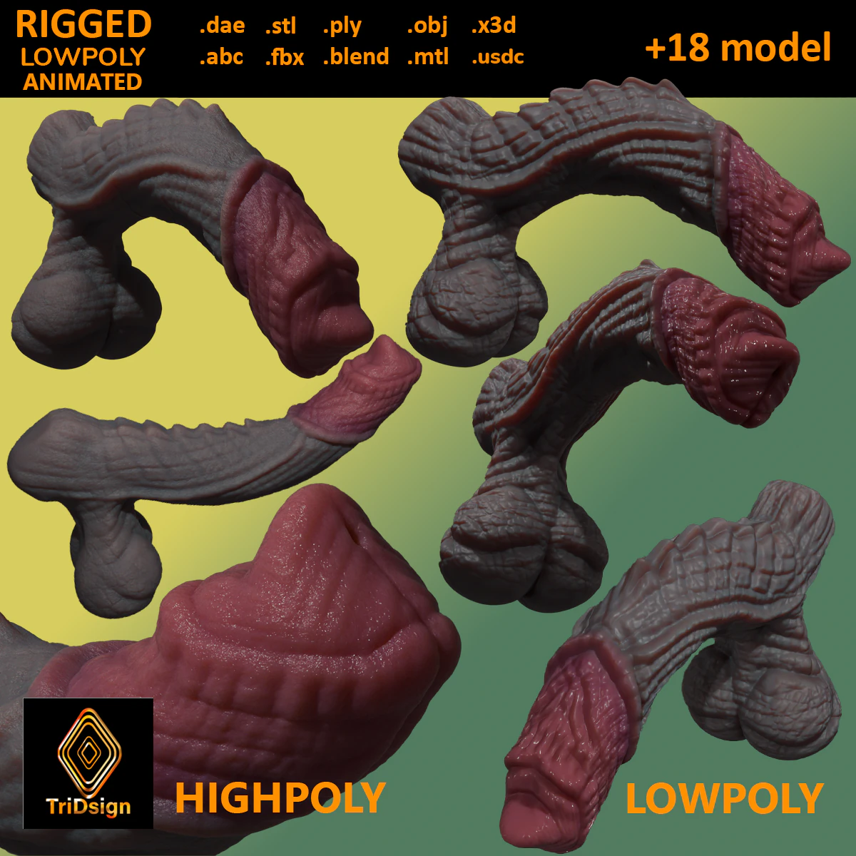 Fantasy Borthor Dragon Penis Sextoy Rigged 3D Model .c4d .max .obj .3ds .fbx .stl .blend