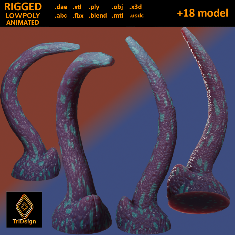 Fantasy Long Alien Tentacle Rigged 3Dモデル .c4d .max .obj .3ds .fbx .stl .blend