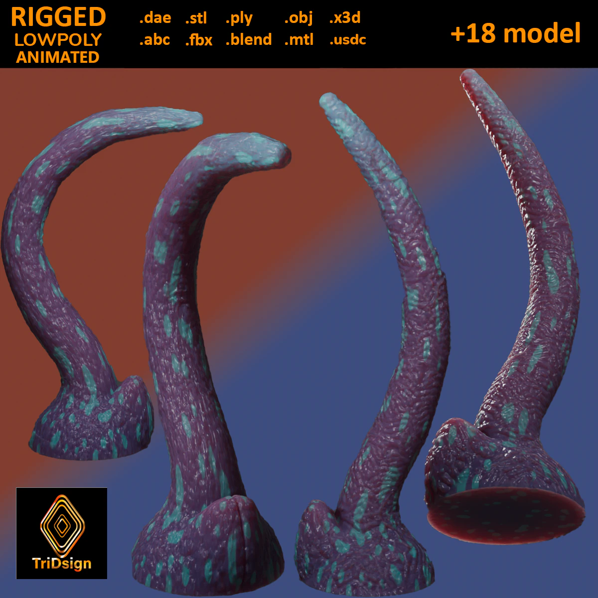Fantasy Long Alien Tentacle Rigged 3D Model .c4d .max .obj .3ds .fbx .stl .blend 