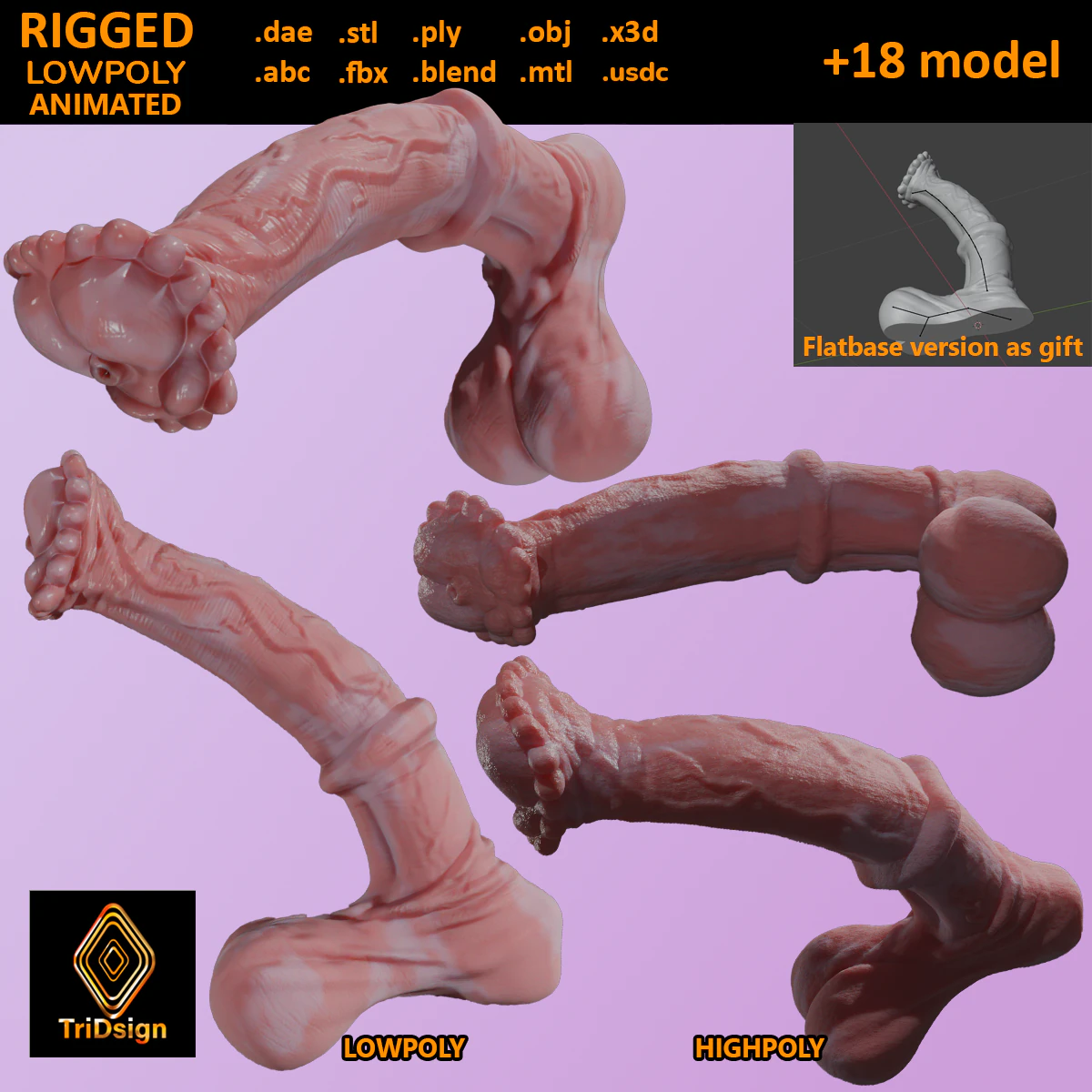 Albino Horse Penis Sextoy Rigged 3D Model .c4d .max .obj .3ds .fbx .stl .blend 