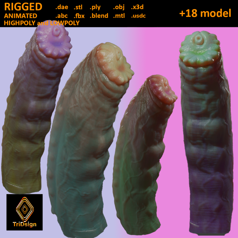 Grut Monster Penis Sextoy Rigged Model 3D .c4d .max .obj .3ds .fbx .stl .blend