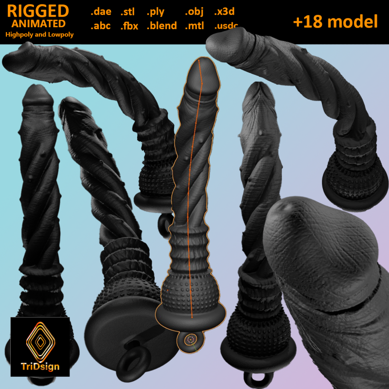 Kinky Wand Penis Sextoy Rigged 3D Модель .c4d .max .obj .3ds .fbx .stl .blend