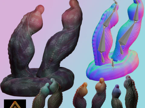 Fantasia Drag&atilde;o G&ecirc;meo P&ecirc;nis Peludo Sextoy Modelo 3D