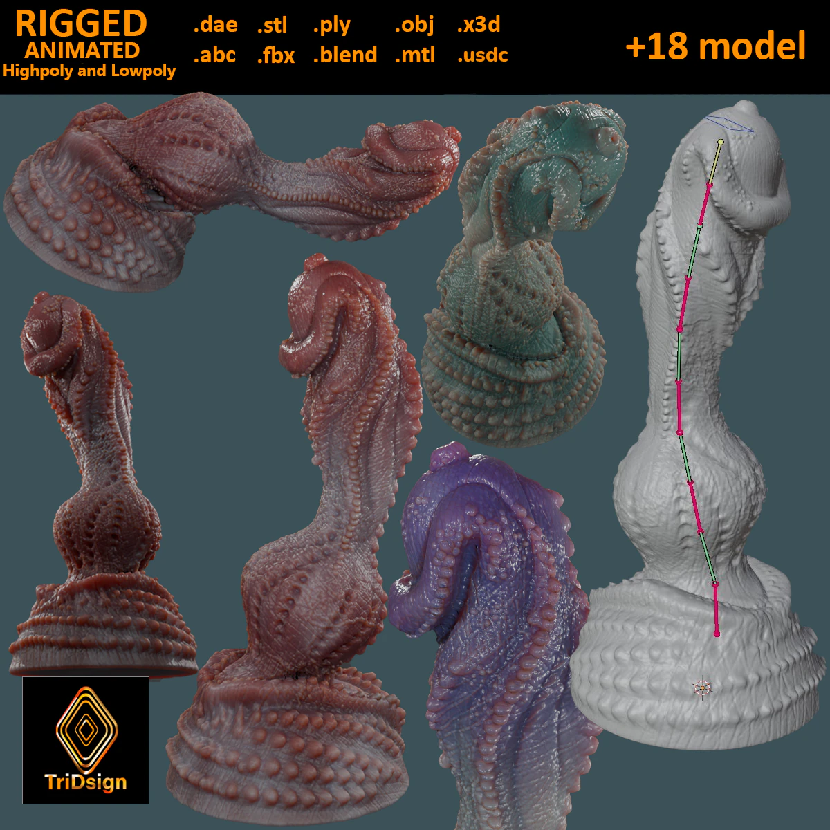 Fantasy Alatruz Dragon Penis Sextoy Rigged 3D Model .c4d .max .obj .3ds .fbx .stl .blend 