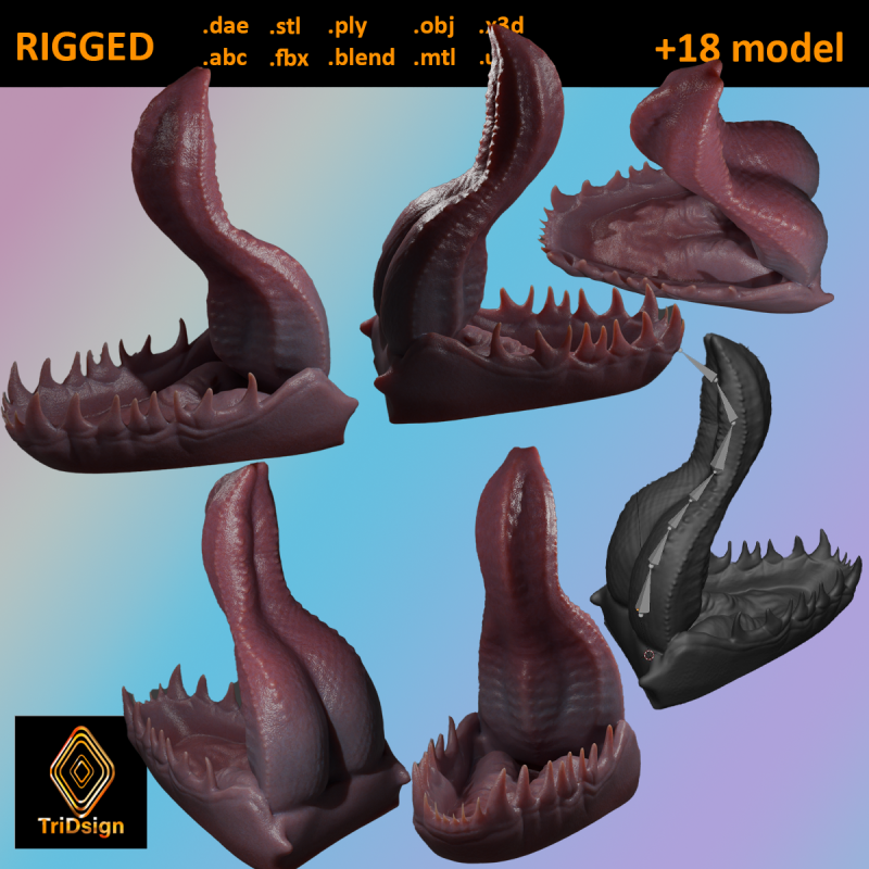 Dragon Tongue Sextoy Rigged Highpoly 3D 模型 .c4d .max .obj .3ds .fbx .stl .blend 