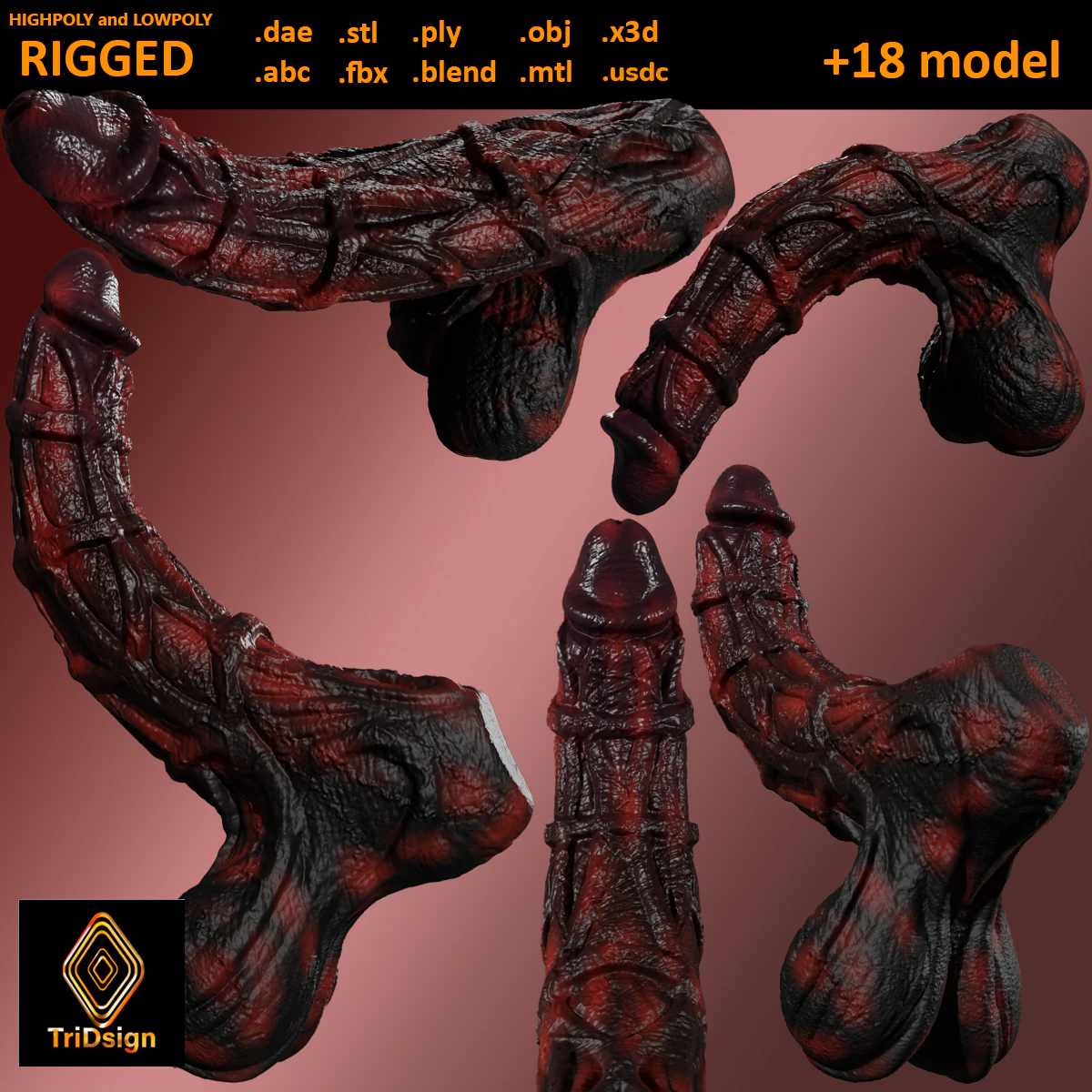 Molgrith Demon Penis Sextoy Rigged 3D Model .c4d .max .obj .3ds .fbx .stl .blend