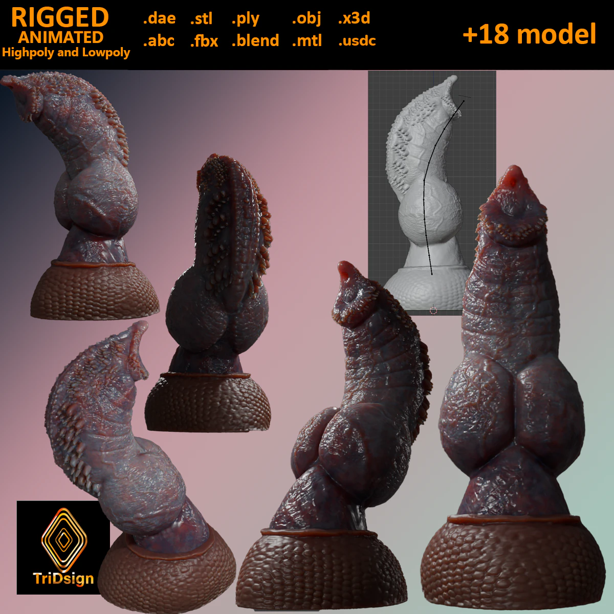 Fantasy Draco Felyne Penis Sextoy Rigged 3D Model .c4d .max .obj .3ds .fbx .stl .blend 