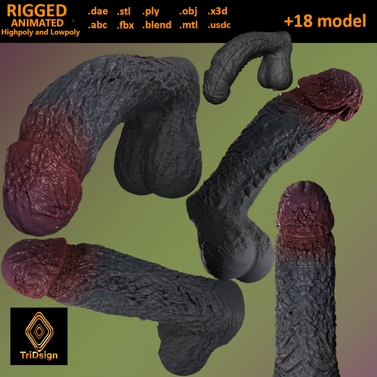 Lorkaz Fleshy Monster Penis Furry Sextoy Rigged 3D Model .c4d .max .obj .3ds .fbx .stl .blend 
