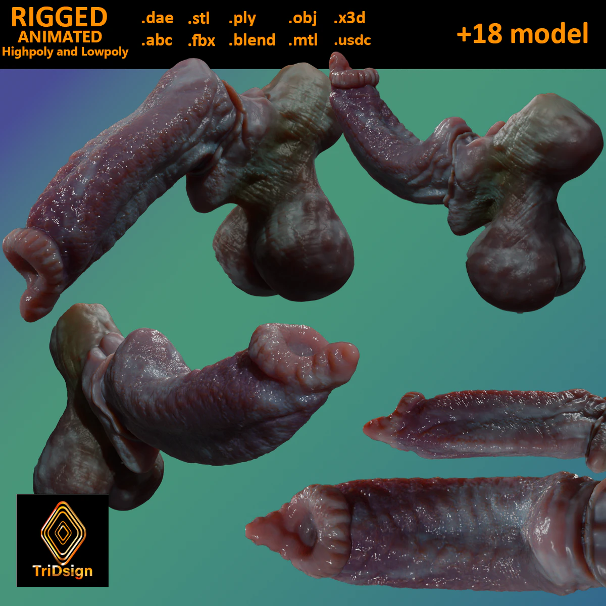 Fantasy Dorg Demon Dog Penis Rigged 3D Model .c4d .max .obj .3ds .fbx .stl .blend 