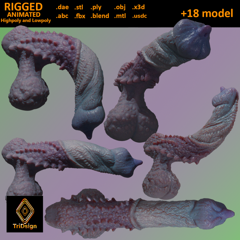 Fantasy Goju Dragon Penis Sextoy Rigged 3D Model .c4d .max .obj .3ds .fbx .stl .blend 