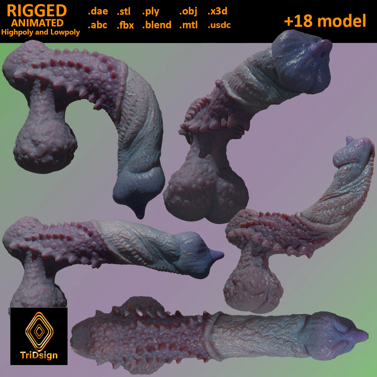 Fantasy Goju Dragon Penis Sextoy Rigged 3D Model .c4d .max .obj .3ds .fbx .stl .blend