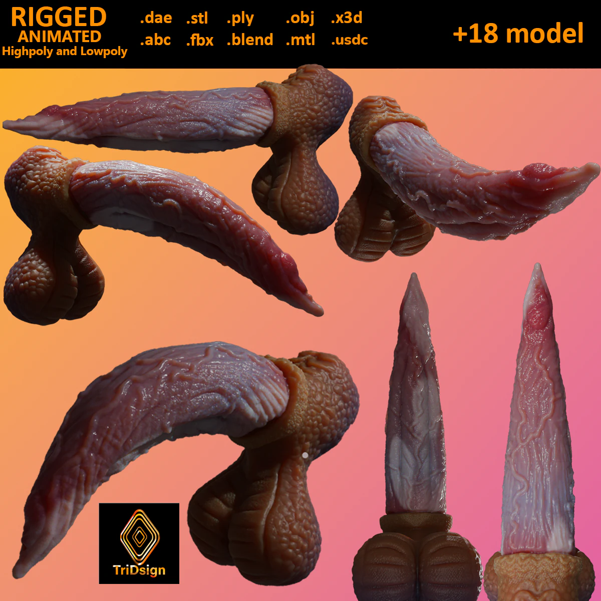 Fantasy Graham Dragon Penis Sextoy Rigged 3D Model .c4d .max .obj .3ds .fbx .stl .blend