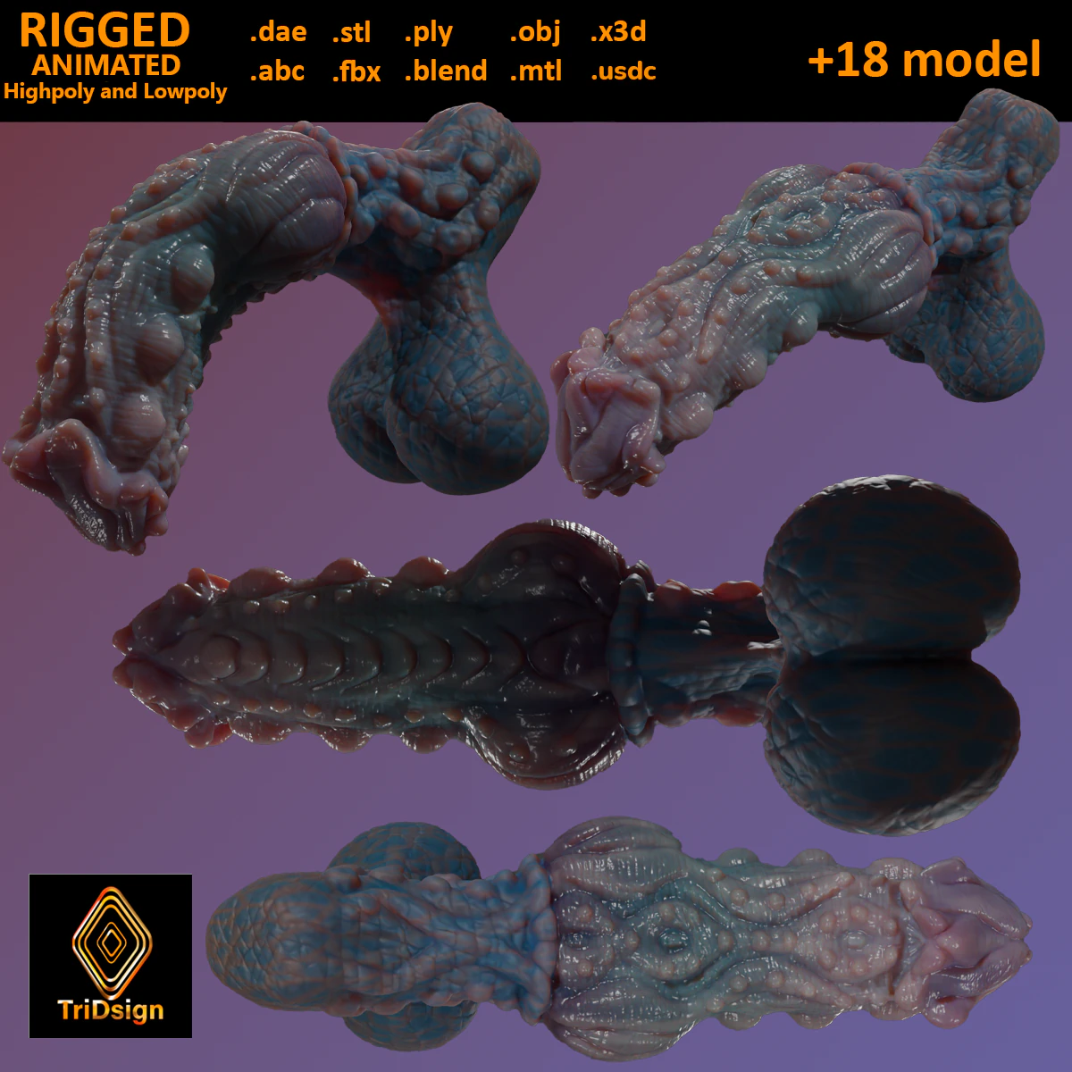 Fantasy Groknir Dragon Penis Rigged 3D Model .c4d .max .obj .3ds .fbx .stl .blend 