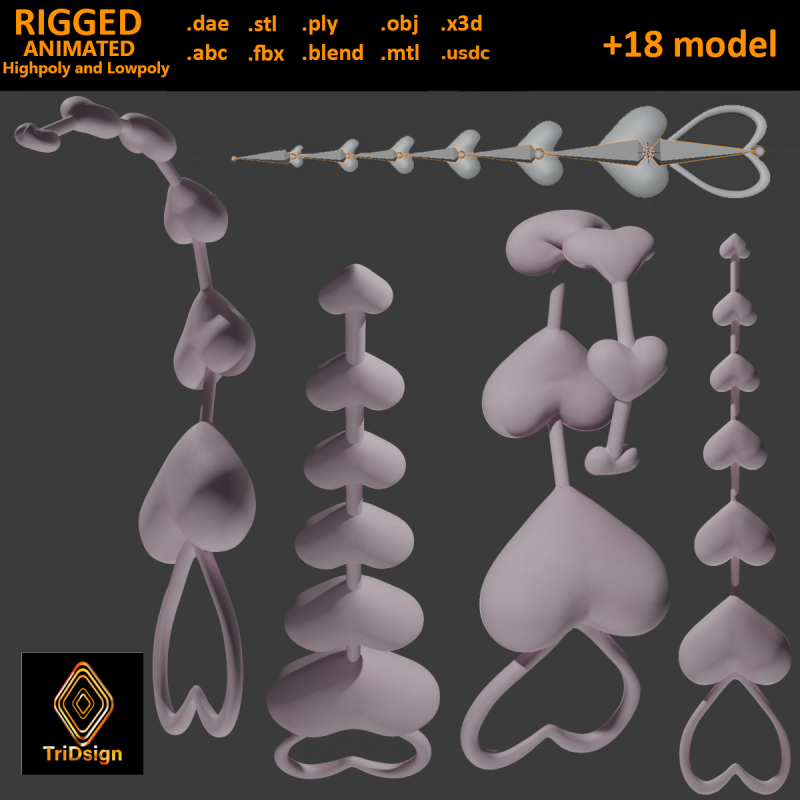 Varita de coraz&oacute;n aparejada Highpoly Modelo 3D .c4d .max .obj .3ds .fbx .stl .blend 