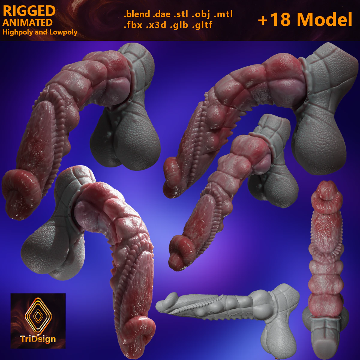 Fantasy Kuju Dragon Penis Rigged 3D Model .c4d .max .obj .3ds .fbx .stl .blend 