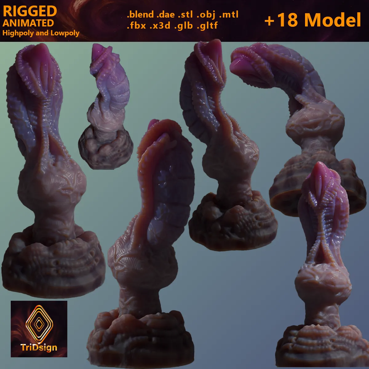 Fantasy Grinian Alien Penis Sextoy Rigged 3D Model .c4d .max .obj .3ds .fbx .stl .blend 