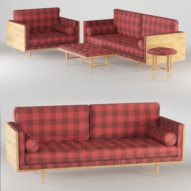 woodrow skandi fabric sofa 3D Model .c4d .max .obj .3ds .fbx .stl .blend