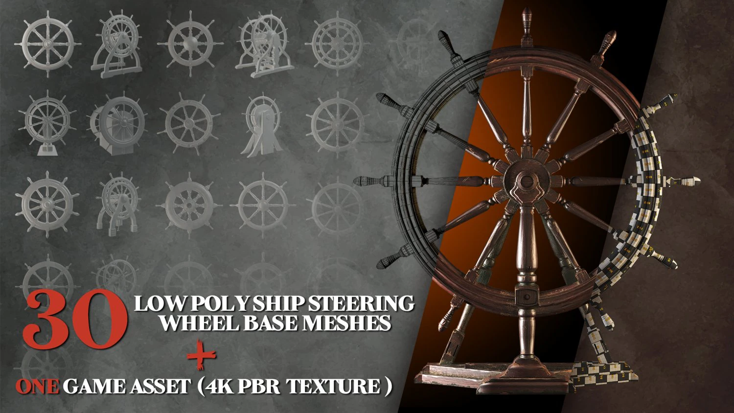 30 low poly ship steering wheel base meshes free game asset 4k pbr texture 3D Model .c4d .max .obj .3ds .fbx .stl .blend