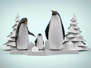 fam&iacute;lia de pinguins Modelo 3D