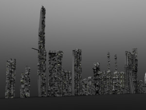 sci-fi city 19 buildings Model 3D