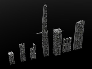 sci-fi city 19 buildings Model 3D