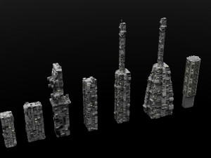 sci-fi city 19 buildings Model 3D