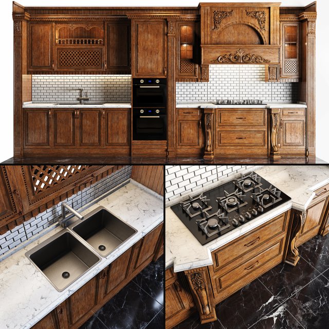 classic wooden luxury kitchen deluxe Modelo 3D .c4d .max .obj .3ds .fbx .stl .blend 
