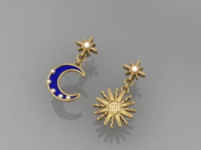 moon star earring 3D Model .c4d .max .obj .3ds .fbx .stl .blend 